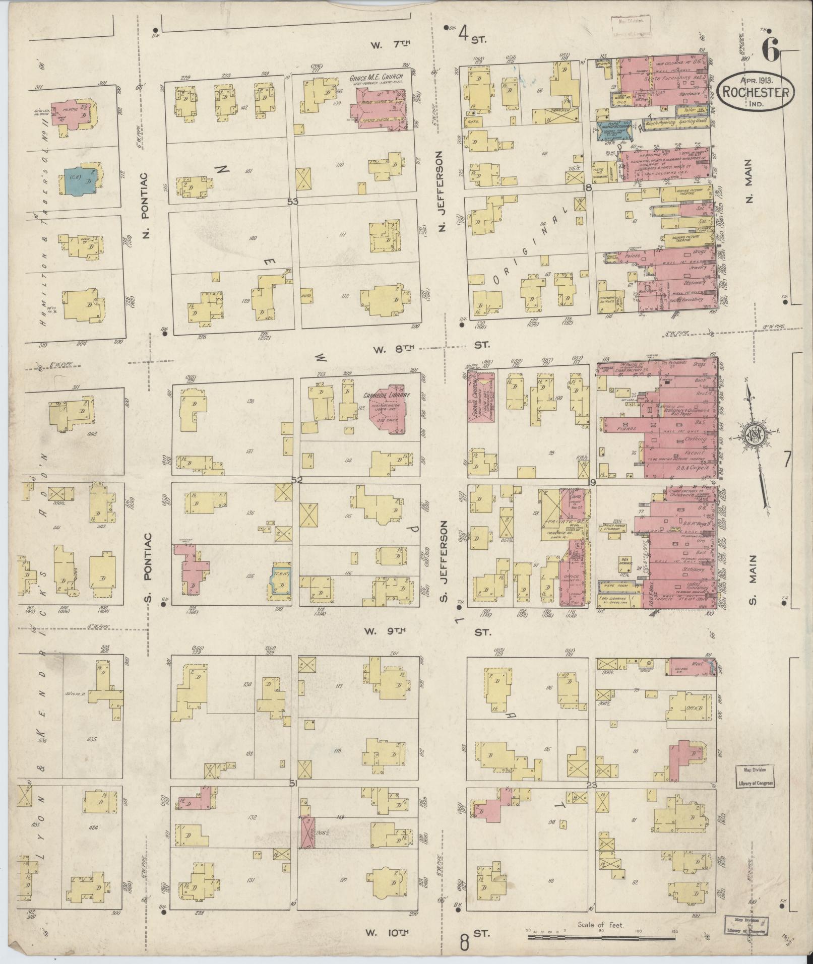 Sanborn Fire Insurance Map from Rochester, Fulton County, Indiana (1913), Sheet #0006 - Complete Map Set gallery image, historic Sanborn map, vintage wall art, Indiana Indiana
