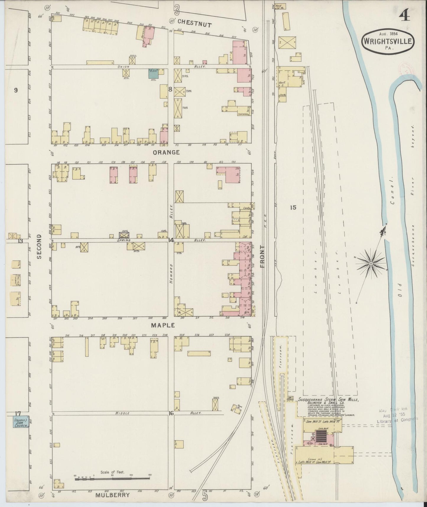 Sanborn Fire Insurance Map from Wrightsville, York County, Pennsylvania (1894), Sheet #0004 - Complete Map Set gallery image, historic Sanborn map, vintage wall art, Pennsylvania Pennsylvania