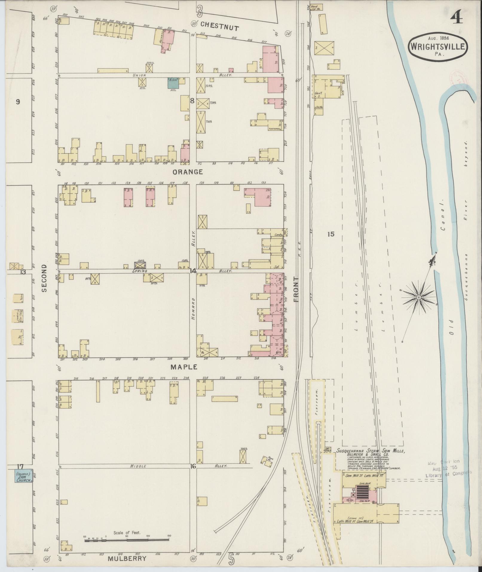 Sanborn Fire Insurance Map from Wrightsville, York County, Pennsylvania (1894), Sheet #0004 - Complete Map Set gallery image, historic Sanborn map, vintage wall art, Pennsylvania Pennsylvania