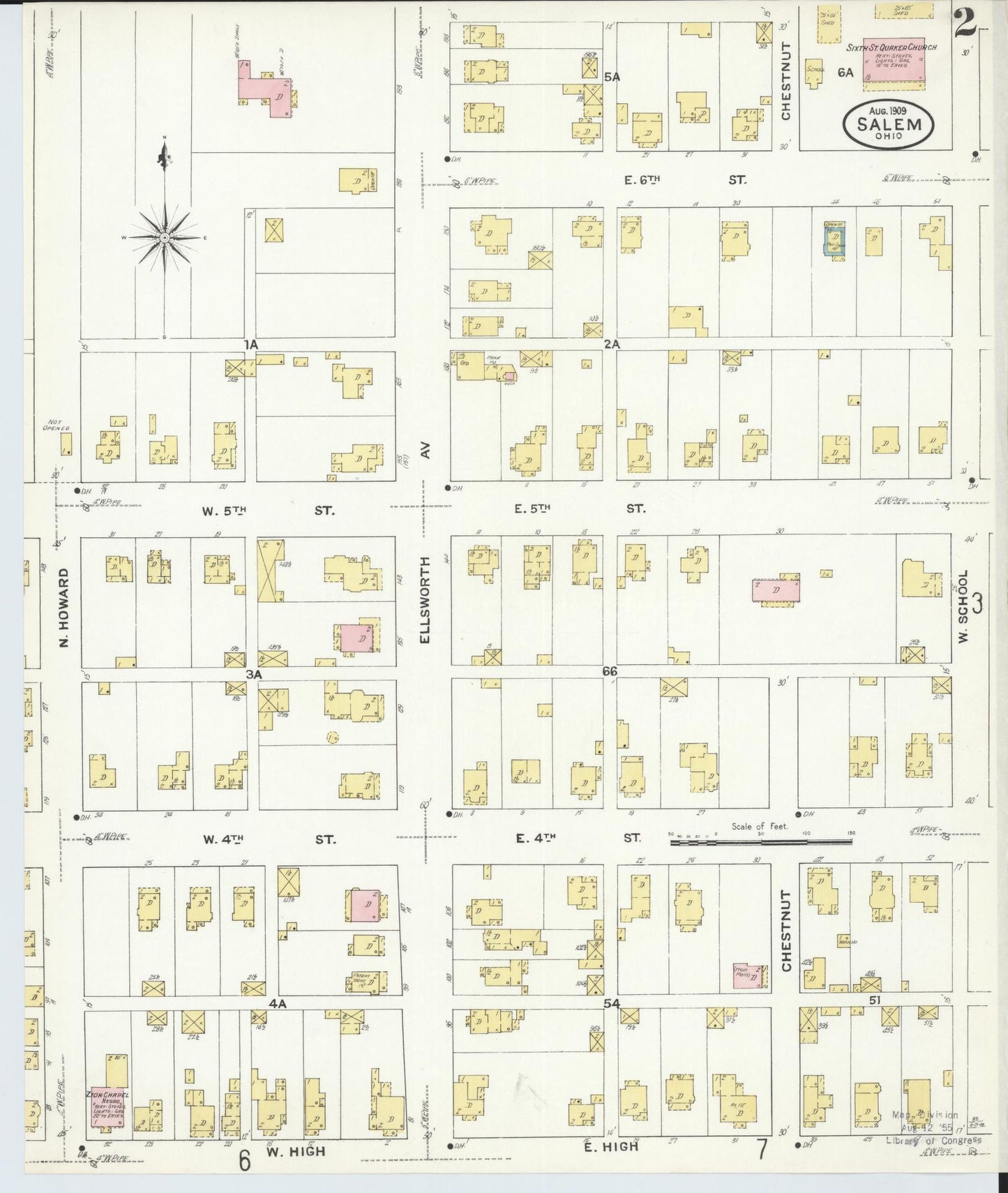 Sanborn Fire Insurance Map from Salem, Columbiana County, Ohio (1909), Sheet #0002 - Complete Map Set gallery image, historic Sanborn map, vintage wall art, Ohio Ohio