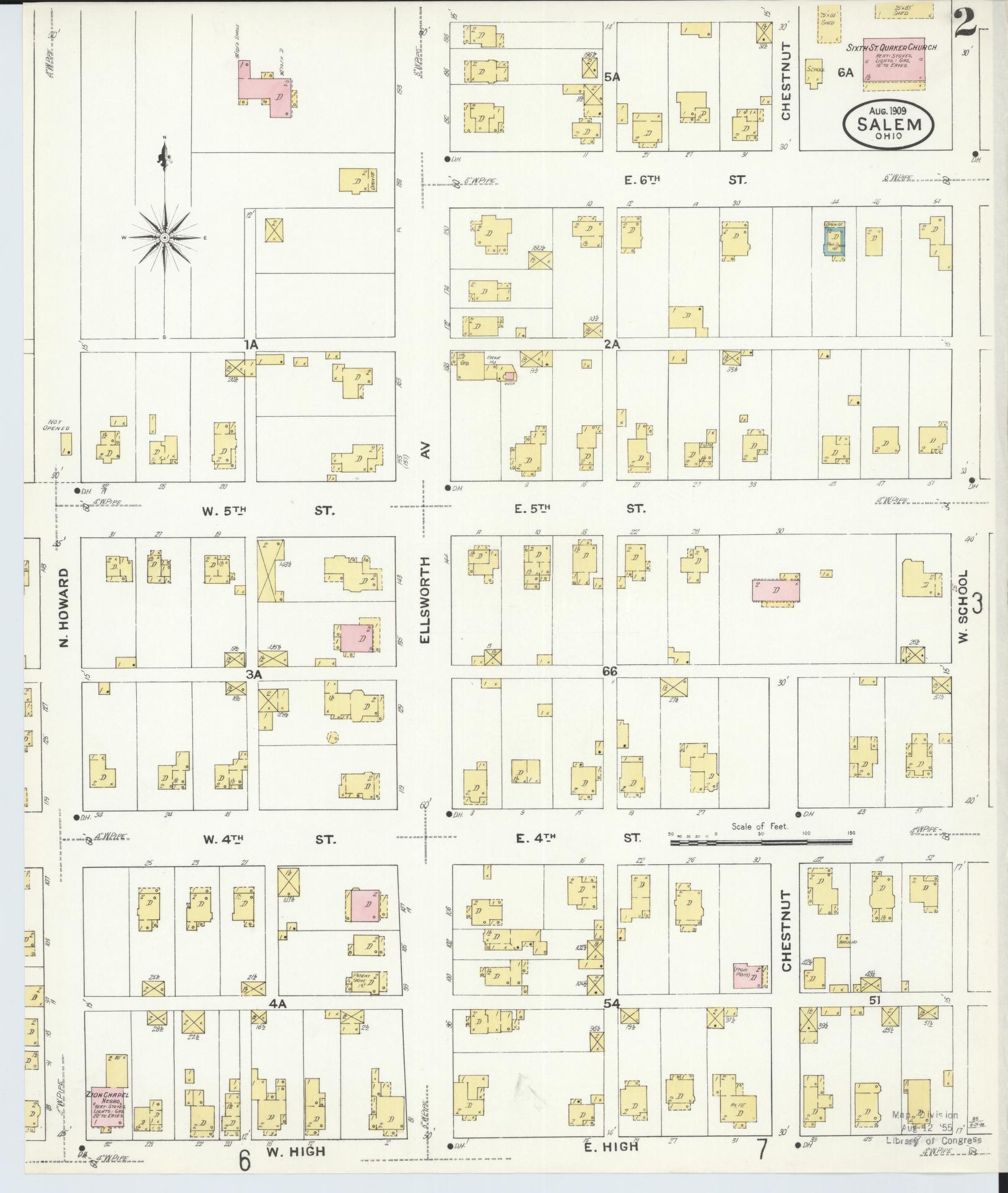 Sanborn Fire Insurance Map from Salem, Columbiana County, Ohio (1909), Sheet #0002 - Complete Map Set gallery image, historic Sanborn map, vintage wall art, Ohio Ohio