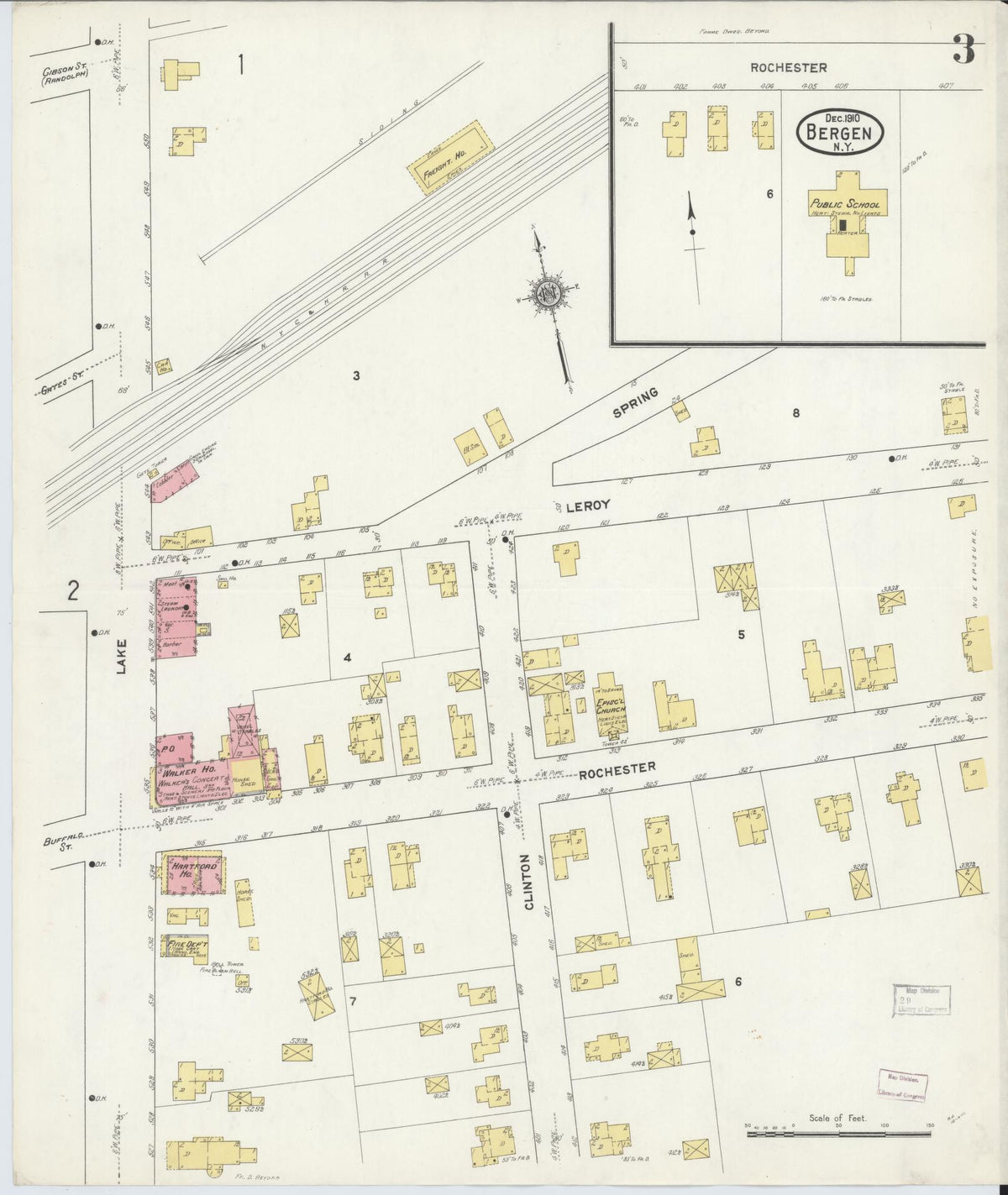 Sanborn Fire Insurance Map from Bergen, Genesee County, New York (1910), Sheet #0003 - Complete Map Set gallery image, historic Sanborn map, vintage wall art, New York New York