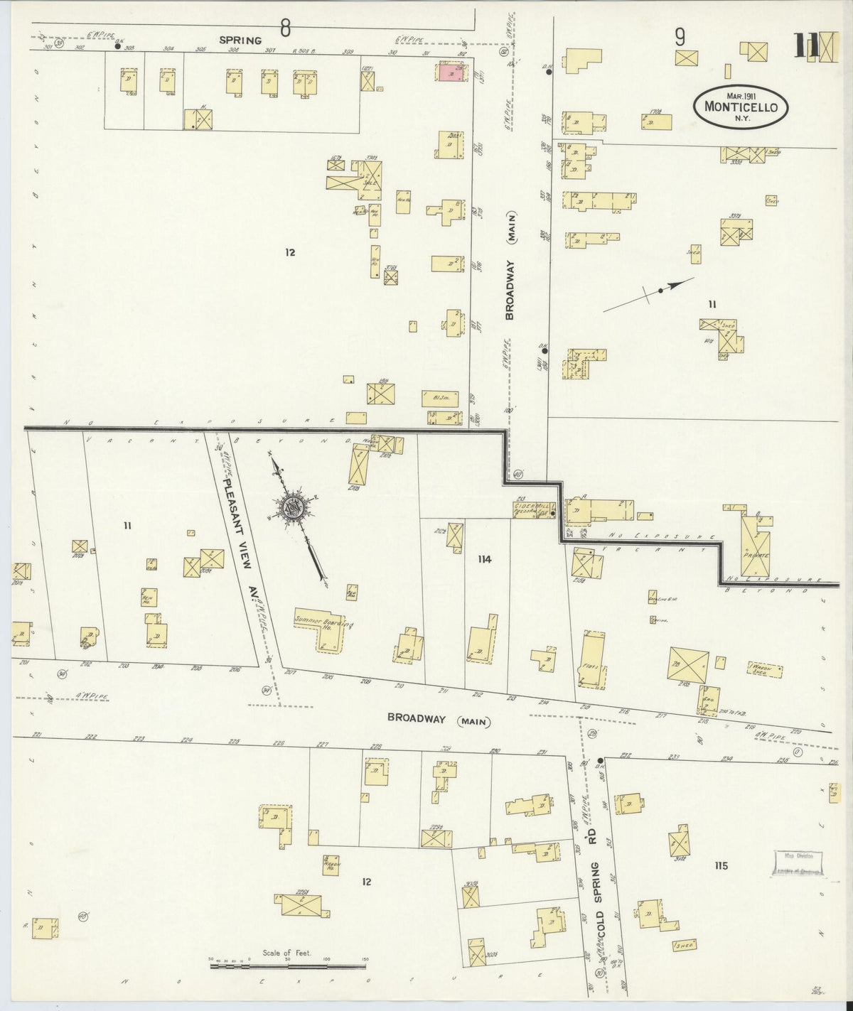 Sanborn Fire Insurance Map from Monticello, Sullivan County, New York (1911), Sheet #0011 - Historic Sanborn Fire Insurance Map Print, vintage old map wall art, antique decor, genealogy gift, New York New York map
