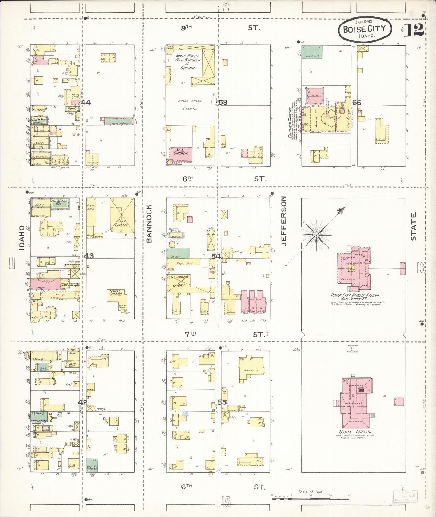 Sanborn Fire Insurance Map from Boise, Ada County, Idaho (1893), Sheet #0012 - Complete Map Set gallery image, historic Sanborn map, vintage wall art, Idaho Idaho