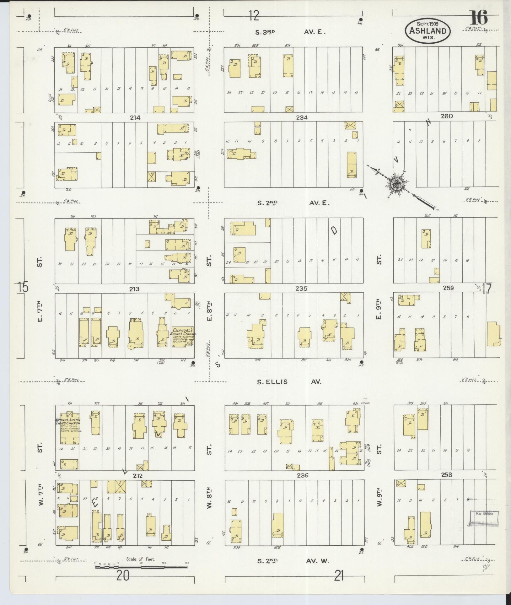 Sanborn Fire Insurance Map from Ashland, Ashland County, Wisconsin (1909), Sheet #0016 - Historic Sanborn Fire Insurance Map Print, vintage old map wall art, antique decor, genealogy gift, Wisconsin Wisconsin map