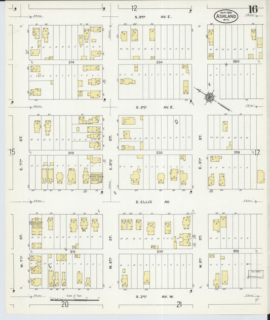 Sanborn Fire Insurance Map from Ashland, Ashland County, Wisconsin (1909), Sheet #0016 - Historic Sanborn Fire Insurance Map Print, vintage old map wall art, antique decor, genealogy gift, Wisconsin Wisconsin map