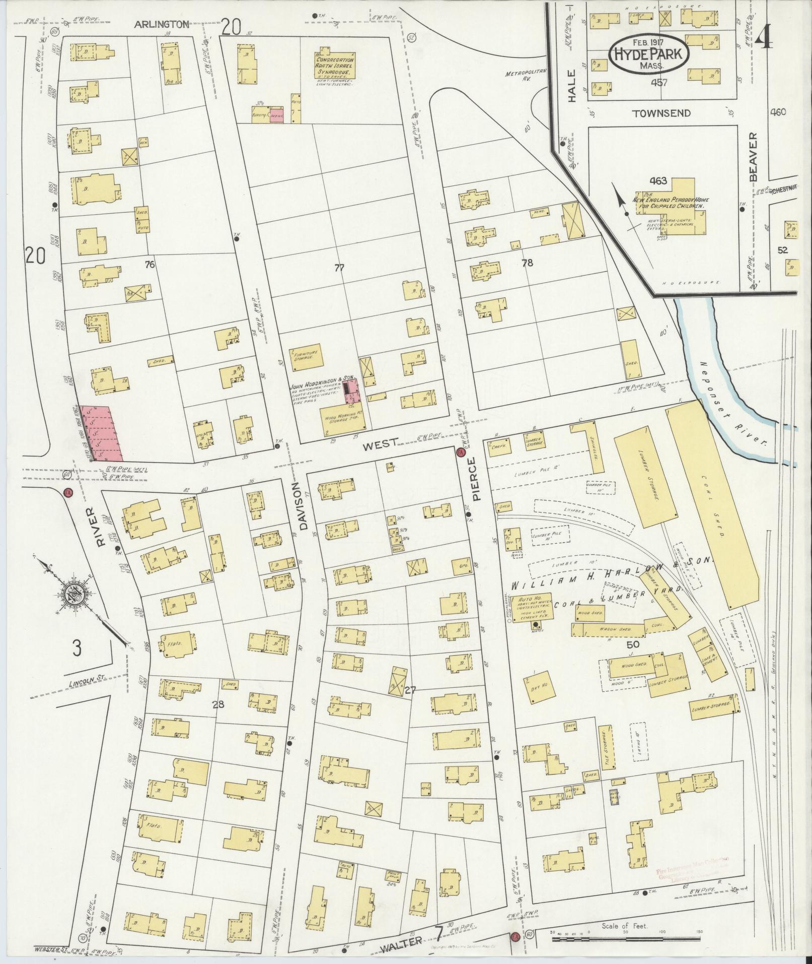 Sanborn Fire Insurance Map from Hyde Park, Norfolk County, Massachusetts (1917), Sheet #0004 - Complete Map Set gallery image, historic Sanborn map, vintage wall art, Massachusetts Massachusetts