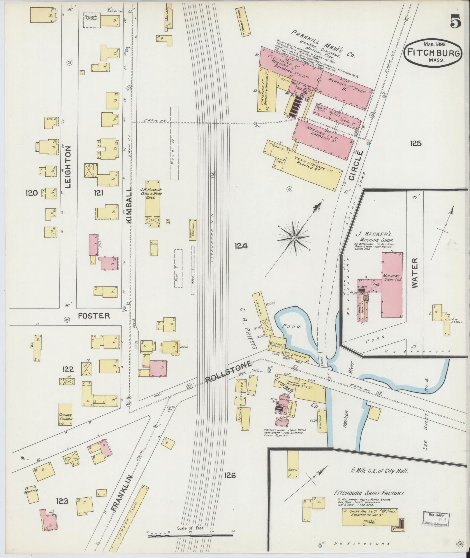 Sanborn Fire Insurance Map from Fitchburg, Worcester County, Massachusetts (1892), Sheet #0005 - Complete Map Set gallery image, historic Sanborn map, vintage wall art, Massachusetts Massachusetts
