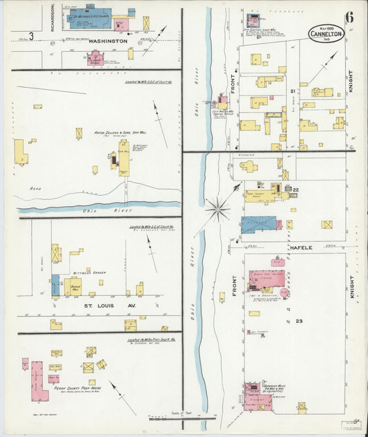 Sanborn Fire Insurance Map from Cannelton, Perry County, Indiana (1909), Sheet #0006 - Historic Sanborn Fire Insurance Map Print, vintage old map wall art, antique decor, genealogy gift, Indiana Indiana map
