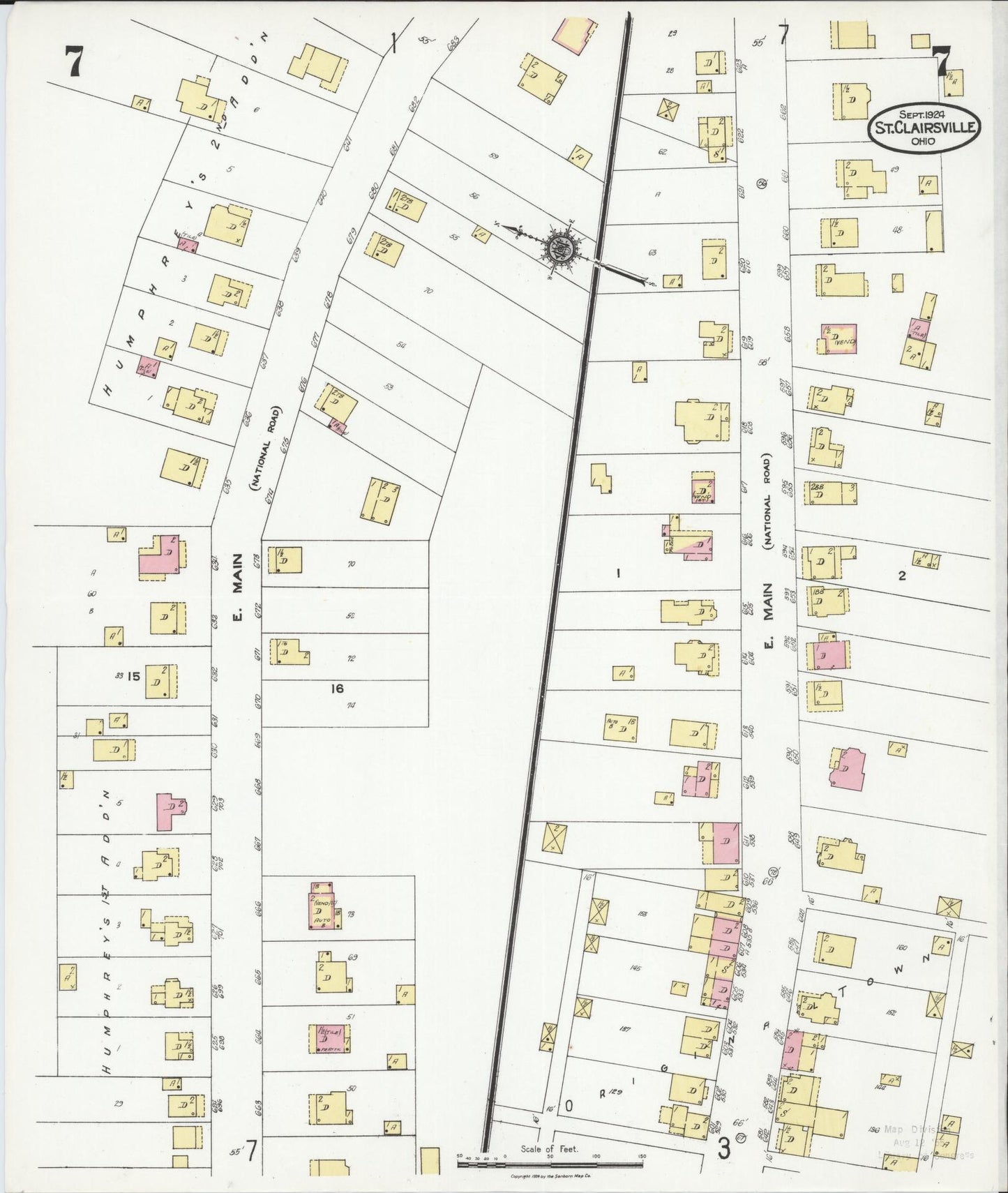 Sanborn Fire Insurance Map from Saint Clairsville, Belmont County, Ohio (1924), Sheet #0007 - Complete Map Set gallery image, historic Sanborn map, vintage wall art, Ohio Ohio