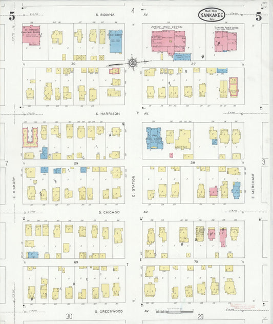 Sanborn Fire Insurance Map from Kankakee, Kankakee County, Illinois (1930), Sheet #0005 - Historic Sanborn Fire Insurance Map Print, vintage old map wall art, antique decor, genealogy gift, Illinois Illinois map