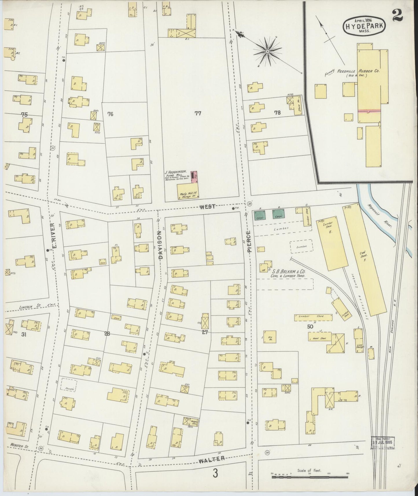 Sanborn Fire Insurance Map from Hyde Park, Norfolk County, Massachusetts (1896), Sheet #0002 - Complete Map Set gallery image, historic Sanborn map, vintage wall art, Massachusetts Massachusetts