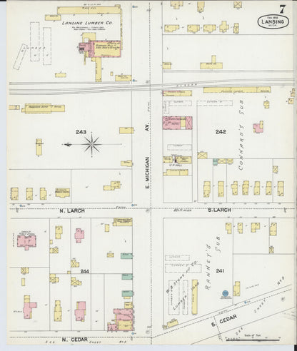 Sanborn Fire Insurance Map from Lansing, Ingham County, Michigan (1892), Sheet #0007 - Complete Map Set gallery image, historic Sanborn map, vintage wall art, Michigan Michigan