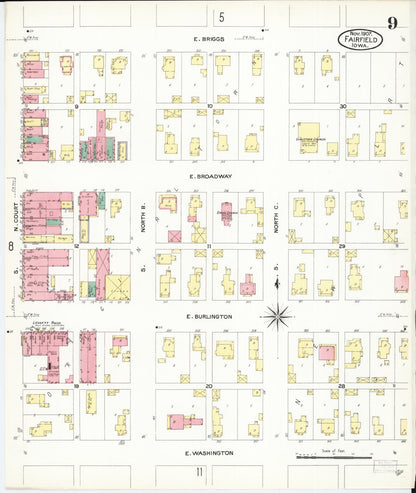 Sanborn Fire Insurance Map from Fairfield, Jefferson County, Iowa (1907), Sheet #0009 - Historic Sanborn Fire Insurance Map Print