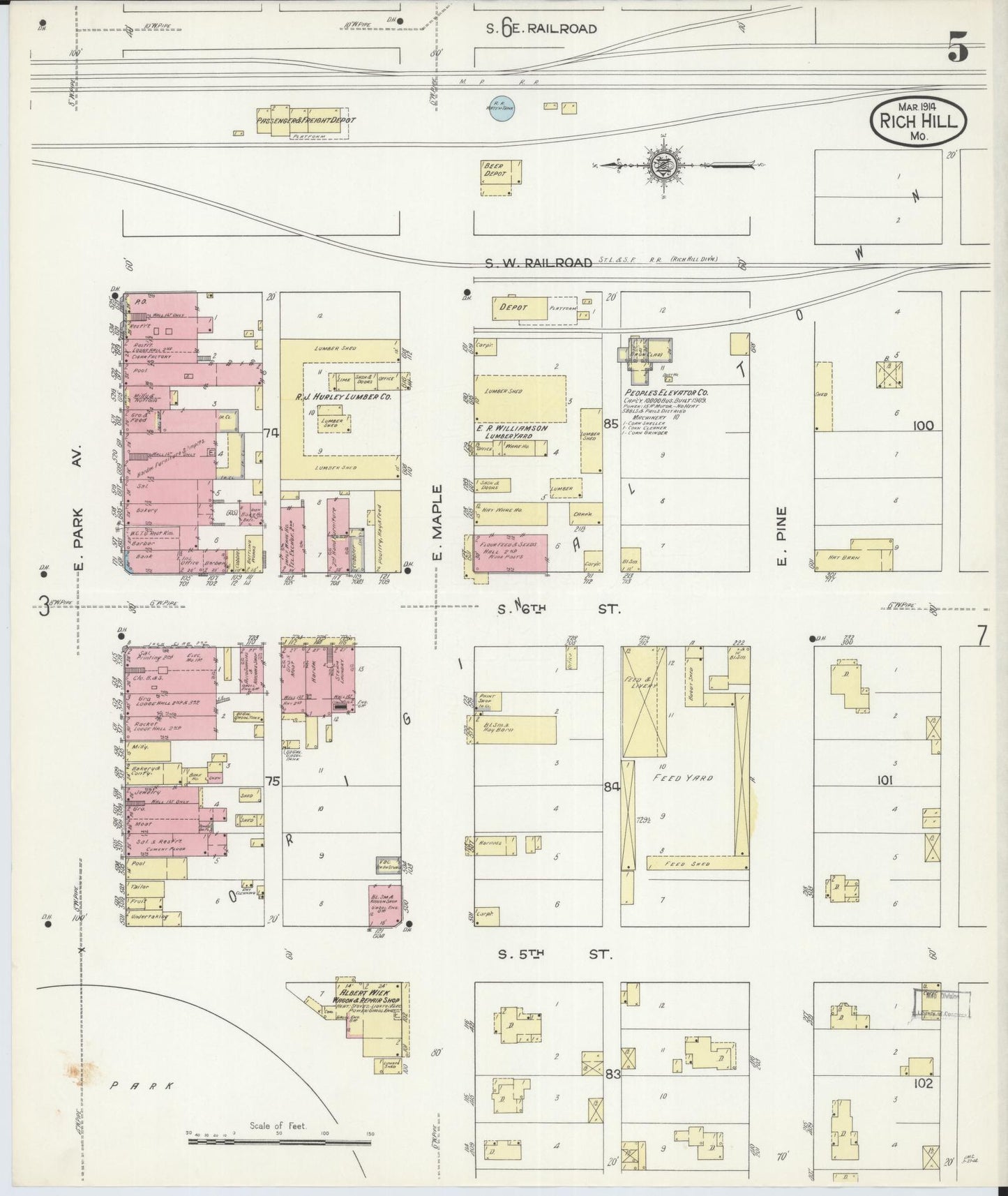 Sanborn Fire Insurance Map from Rich Hill, Bates County, Missouri (1914), Sheet #0005 - Complete Map Set gallery image, historic Sanborn map, vintage wall art, Missouri Missouri