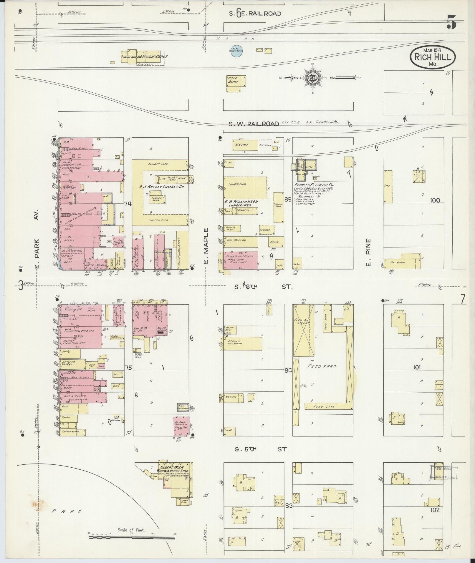 Sanborn Fire Insurance Map from Rich Hill, Bates County, Missouri (1914), Sheet #0005 - Complete Map Set gallery image, historic Sanborn map, vintage wall art, Missouri Missouri