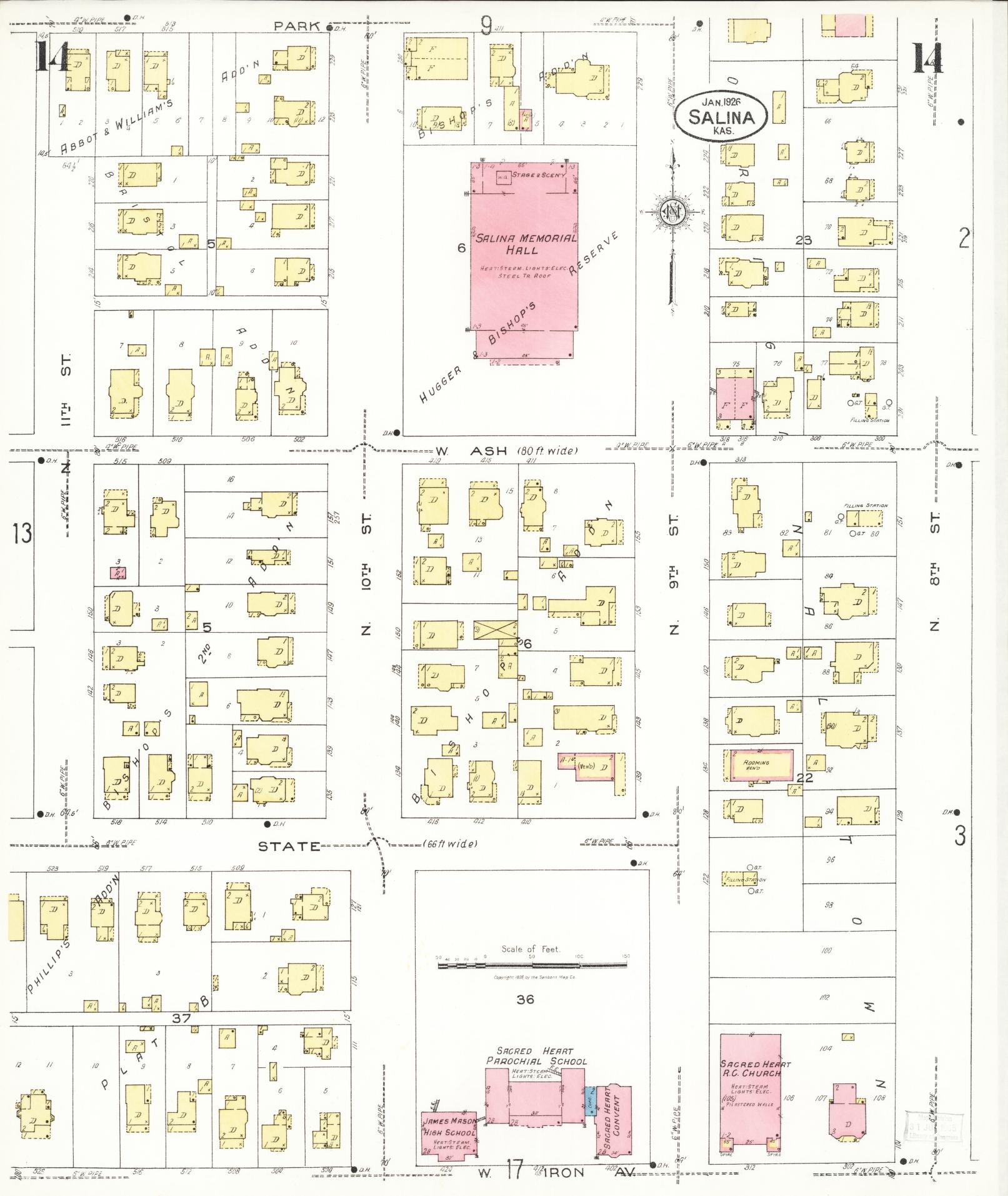 Sanborn Fire Insurance Map from Salina, Saline County, Kansas (1926), Sheet #0014 - Complete Map Set gallery image, historic Sanborn map, vintage wall art, Kansas Kansas