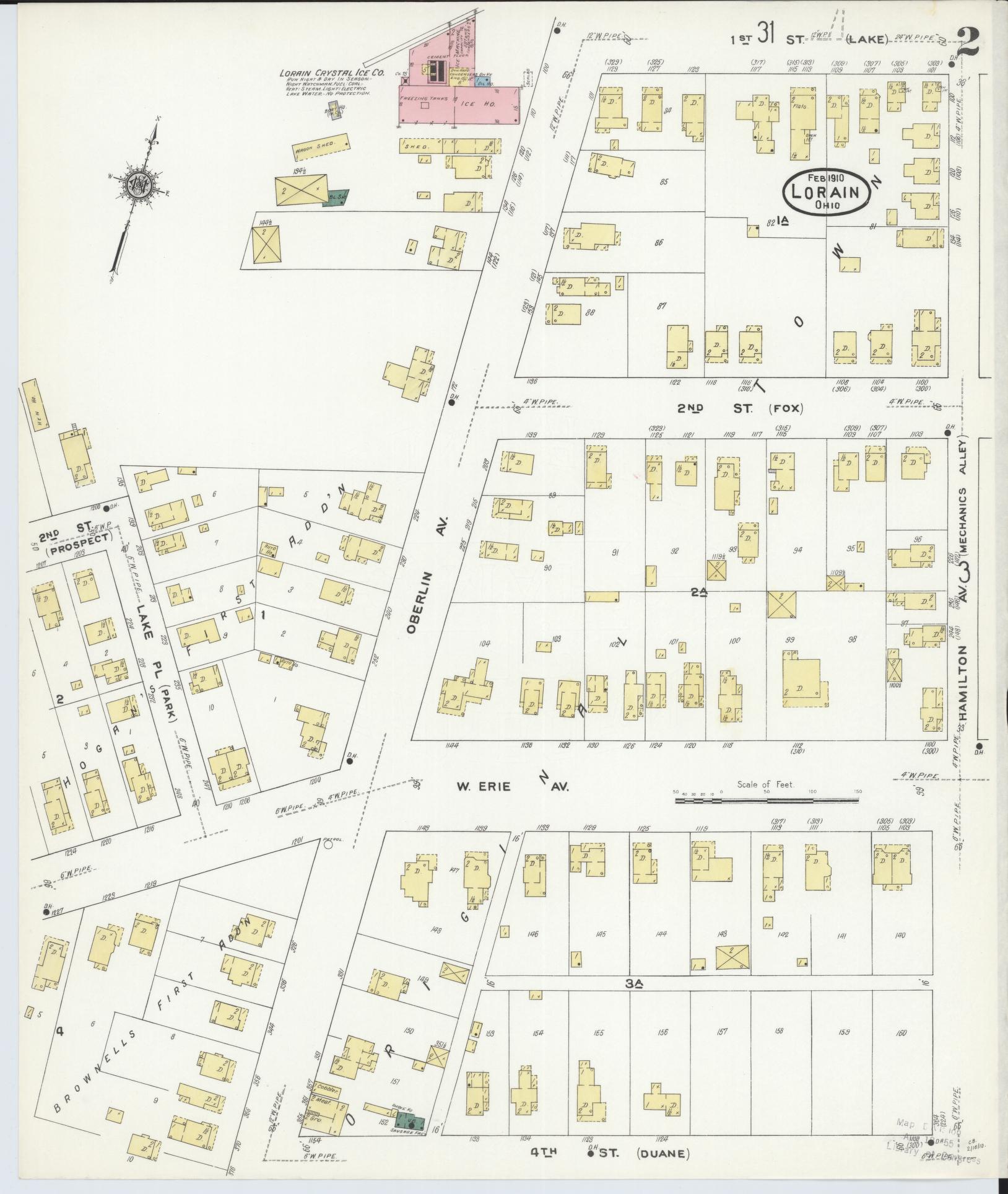 Sanborn Fire Insurance Map from Lorain, Lorain County, Ohio (1910), Sheet #0002 - Complete Map Set gallery image, historic Sanborn map, vintage wall art, Ohio Ohio