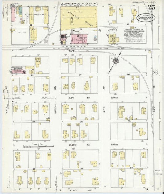 Sanborn Fire Insurance Map from Corsicana, Navarro County, Texas (1910), Sheet #0025 - Historic Sanborn Fire Insurance Map Print, vintage old map wall art, antique decor, genealogy gift, Texas Texas map