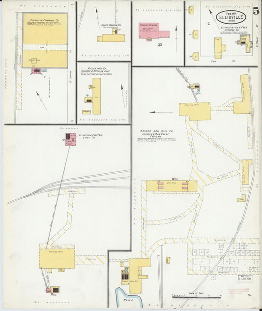 Sanborn Fire Insurance Map from Ellisville, Jones County, Mississippi (1904), Sheet #0005 - Historic Sanborn Fire Insurance Map Print, vintage old map wall art, antique decor, genealogy gift, Mississippi Mississippi map