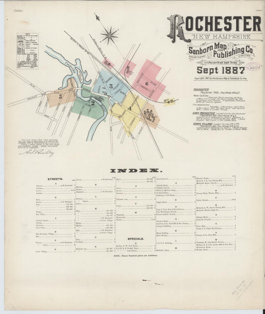 Sanborn Fire Insurance Map from Rochester, Strafford County, New Hampshire (1887), Sheet #0001 - Historic Sanborn Fire Insurance Map Print, vintage old map wall art, antique decor, genealogy gift, New Hampshire New Hampshire map