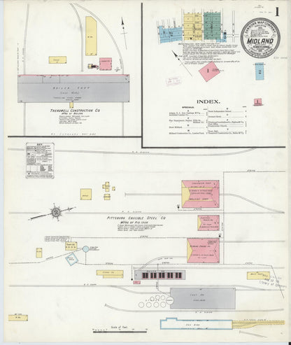 Sanborn Fire Insurance Map from Midland, Beaver County, Pennsylvania (1911), Sheet #0001 - Historic Sanborn Fire Insurance Map Print, vintage old map wall art, antique decor, genealogy gift, Pennsylvania Pennsylvania map