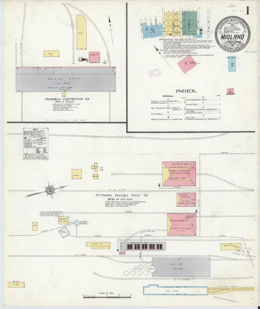 Sanborn Fire Insurance Map from Midland, Beaver County, Pennsylvania (1911), Sheet #0001 - Historic Sanborn Fire Insurance Map Print, vintage old map wall art, antique decor, genealogy gift, Pennsylvania Pennsylvania map