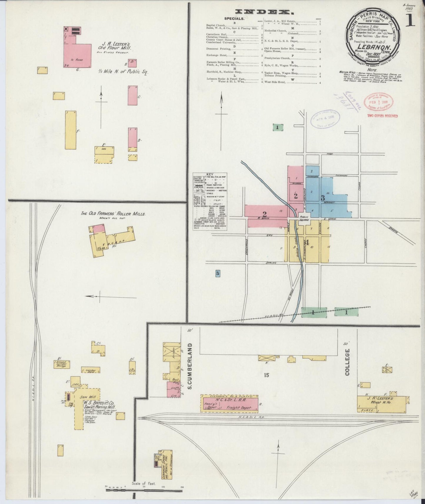 Sanborn Fire Insurance Map from Lebanon, Wilson County, Tennessee. (1897) – Historic Sanborn Fire Insurance Map Print