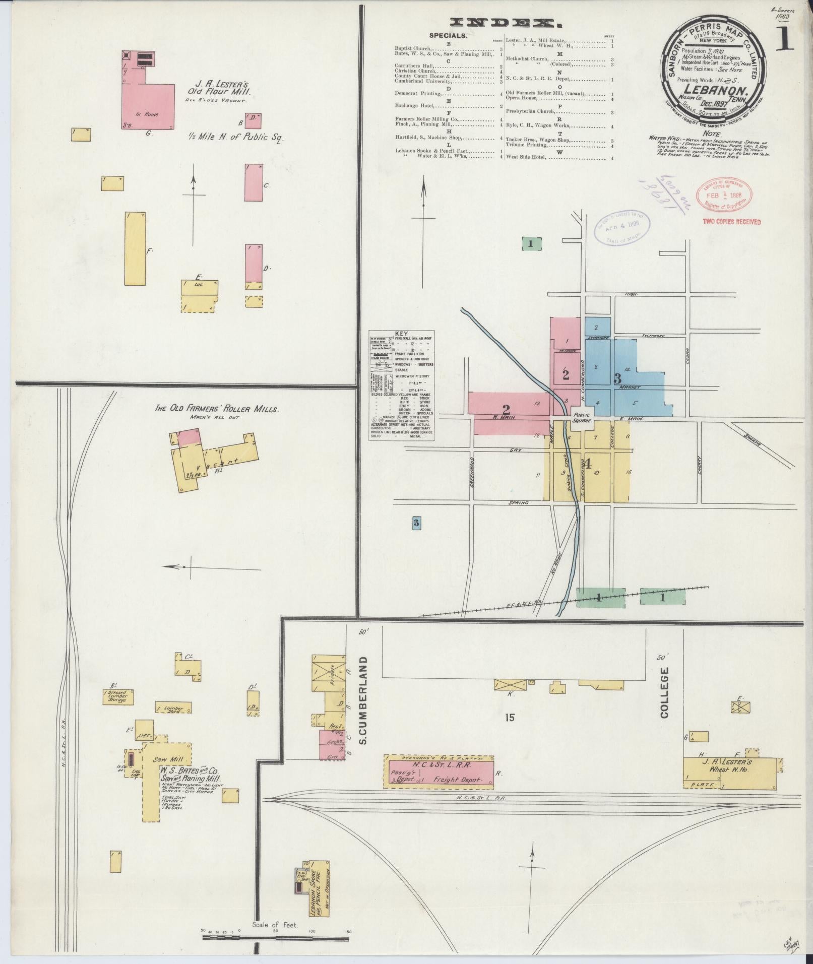 Sanborn Fire Insurance Map from Lebanon, Wilson County, Tennessee. (1897) – Historic Sanborn Fire Insurance Map Print