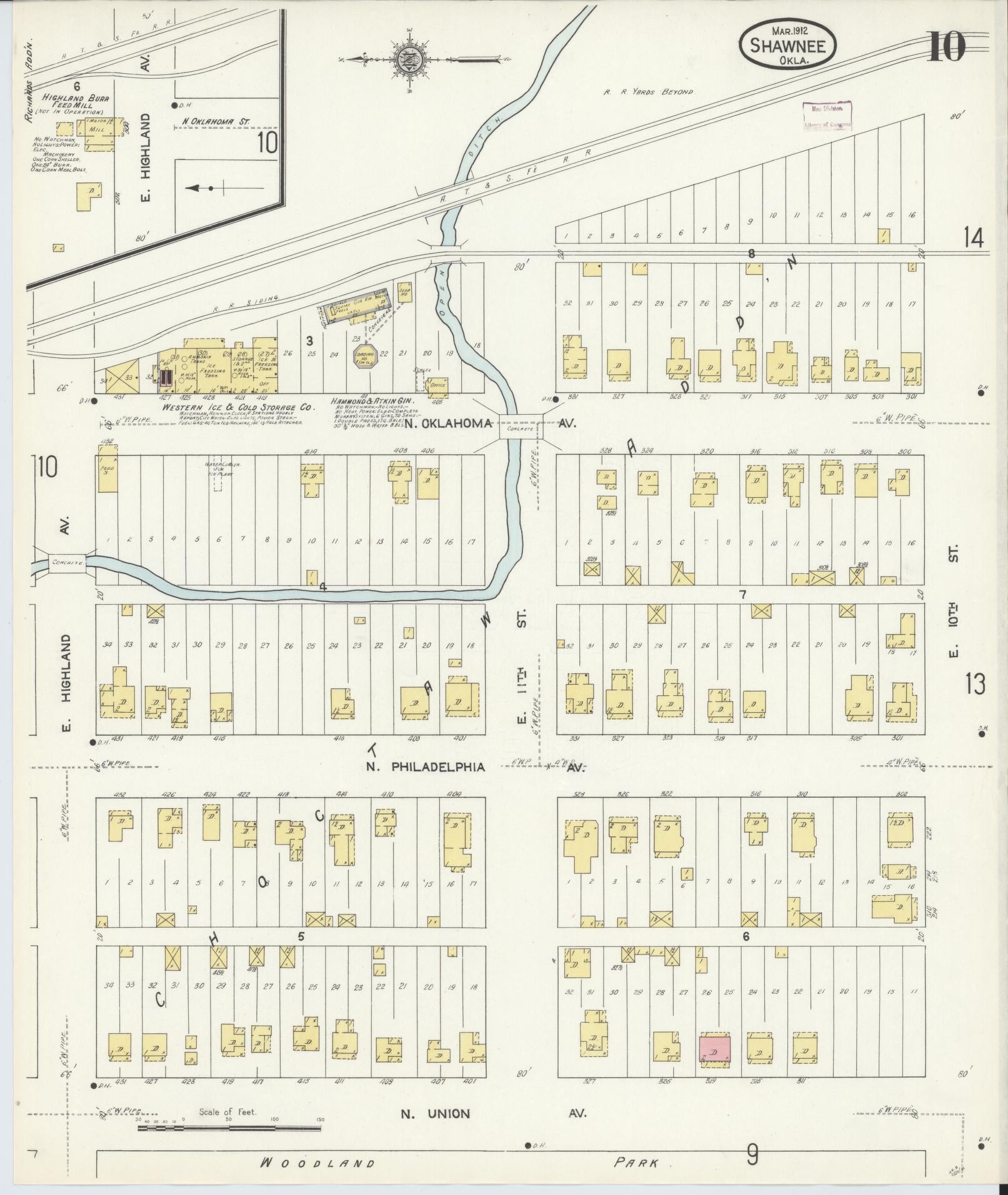 Sanborn Fire Insurance Map from Shawnee, Pottawatomie County, Oklahoma (1912), Sheet #0010 - Complete Map Set gallery image, historic Sanborn map, vintage wall art, Oklahoma Oklahoma