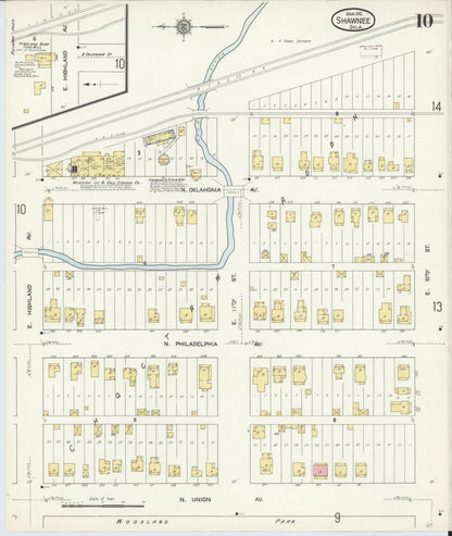 Sanborn Fire Insurance Map from Shawnee, Pottawatomie County, Oklahoma (1912), Sheet #0010 - Complete Map Set gallery image, historic Sanborn map, vintage wall art, Oklahoma Oklahoma