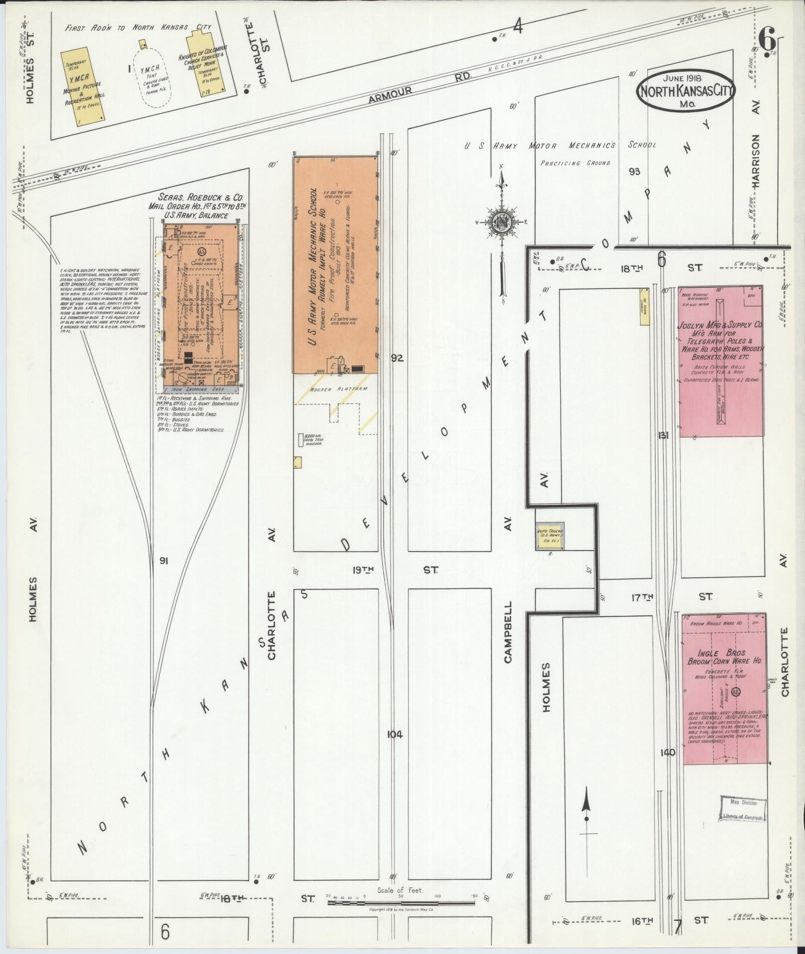 Sanborn Fire Insurance Map from North Kansas City, Clay County, Missouri (1918), Sheet #0006 - Historic Sanborn Fire Insurance Map Print, vintage old map wall art, antique decor, genealogy gift, Kansas Kansas map