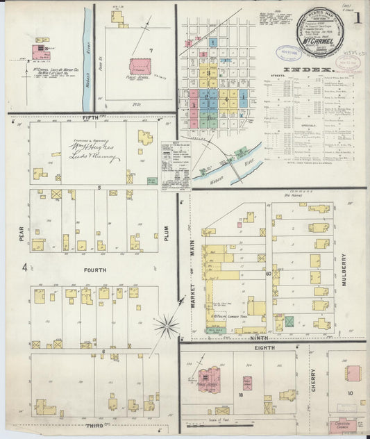 Sanborn Fire Insurance Map from Mount Carmel, Wabash County, Illinois (1897), Sheet #0001 - Historic Sanborn Fire Insurance Map Print, vintage old map wall art, antique decor, genealogy gift, Illinois Illinois map