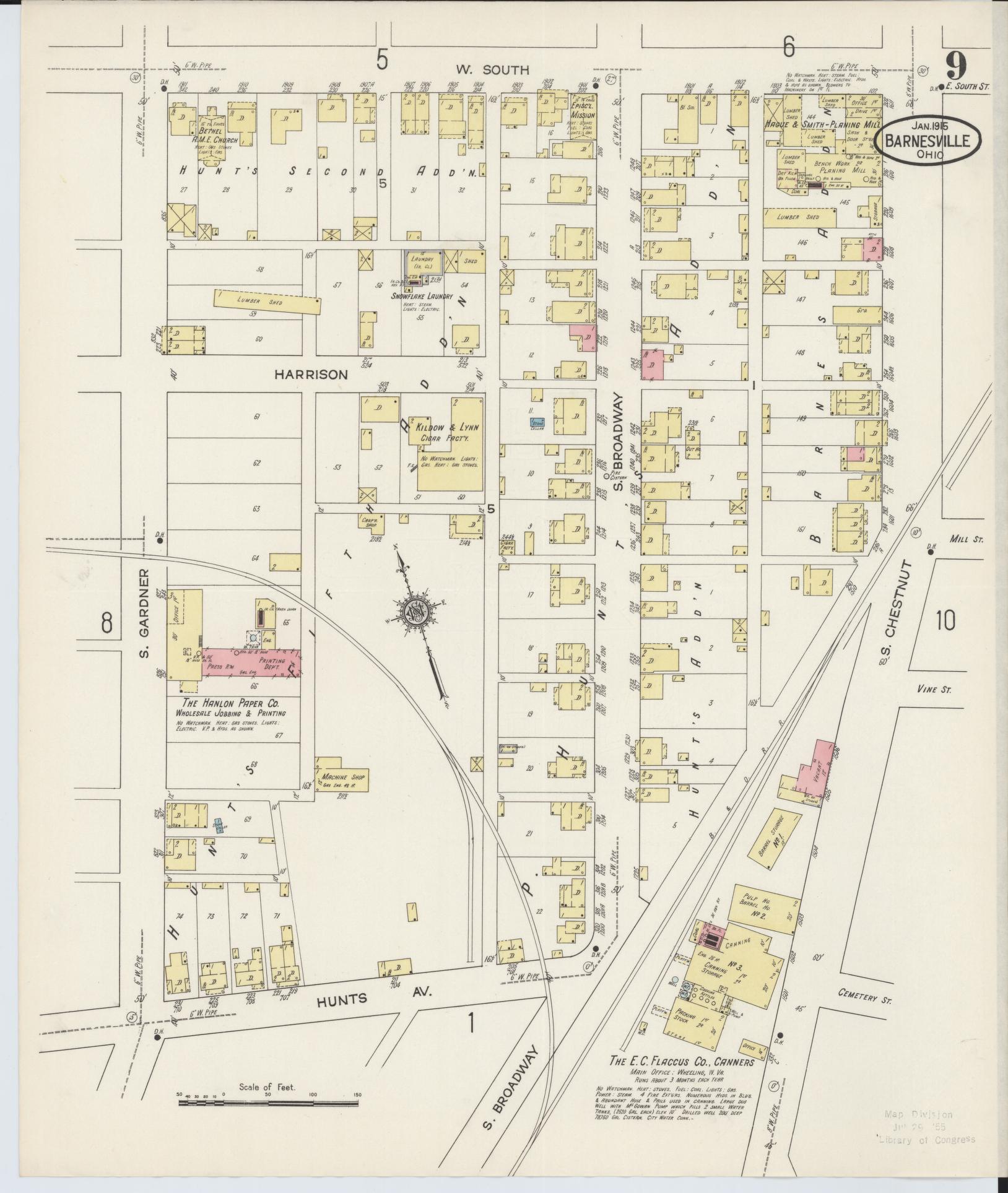 Sanborn Fire Insurance Map from Barnesville, Belmont County, Ohio (1915), Sheet #0009 - Historic Sanborn Fire Insurance Map Print, vintage old map wall art, antique decor, genealogy gift, Ohio Ohio map