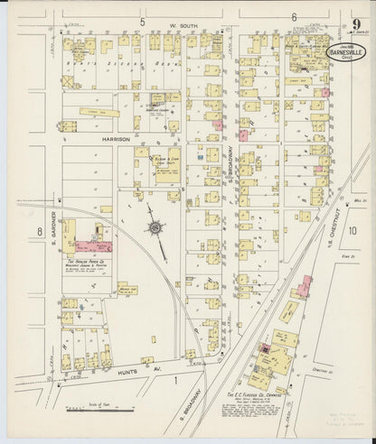 Sanborn Fire Insurance Map from Barnesville, Belmont County, Ohio (1915), Sheet #0009 - Historic Sanborn Fire Insurance Map Print, vintage old map wall art, antique decor, genealogy gift, Ohio Ohio map