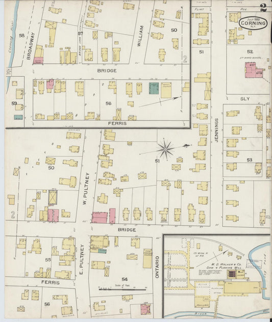 Sanborn Fire Insurance Map from Corning, Steuben County, New York (1893), Sheet #0002 - Complete Map Set gallery image, historic Sanborn map, vintage wall art, New York New York