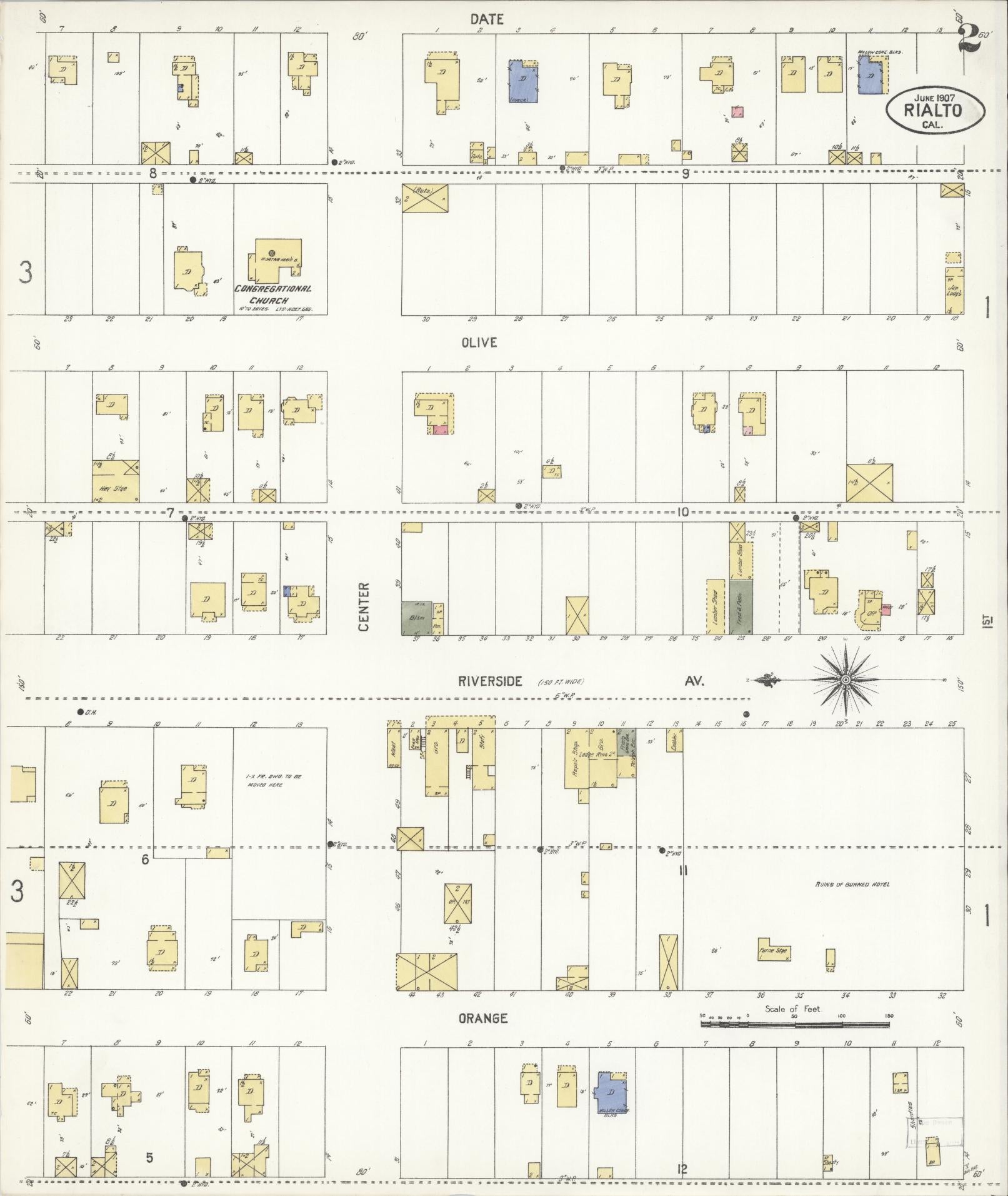 Sanborn Fire Insurance Map from Rialto, San Bernardino County, California (1907), Sheet #0002 - Complete Map Set gallery image, historic Sanborn map, vintage wall art, California California