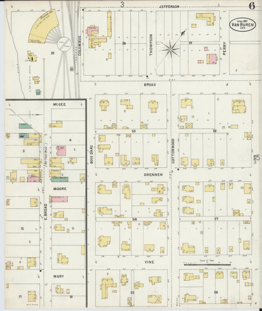 Sanborn Fire Insurance Map from Van Buren, Crawford County, Arkansas (1897), Sheet #0006 - Historic Sanborn Fire Insurance Map Print, vintage old map wall art, antique decor, genealogy gift, Arkansas Arkansas map