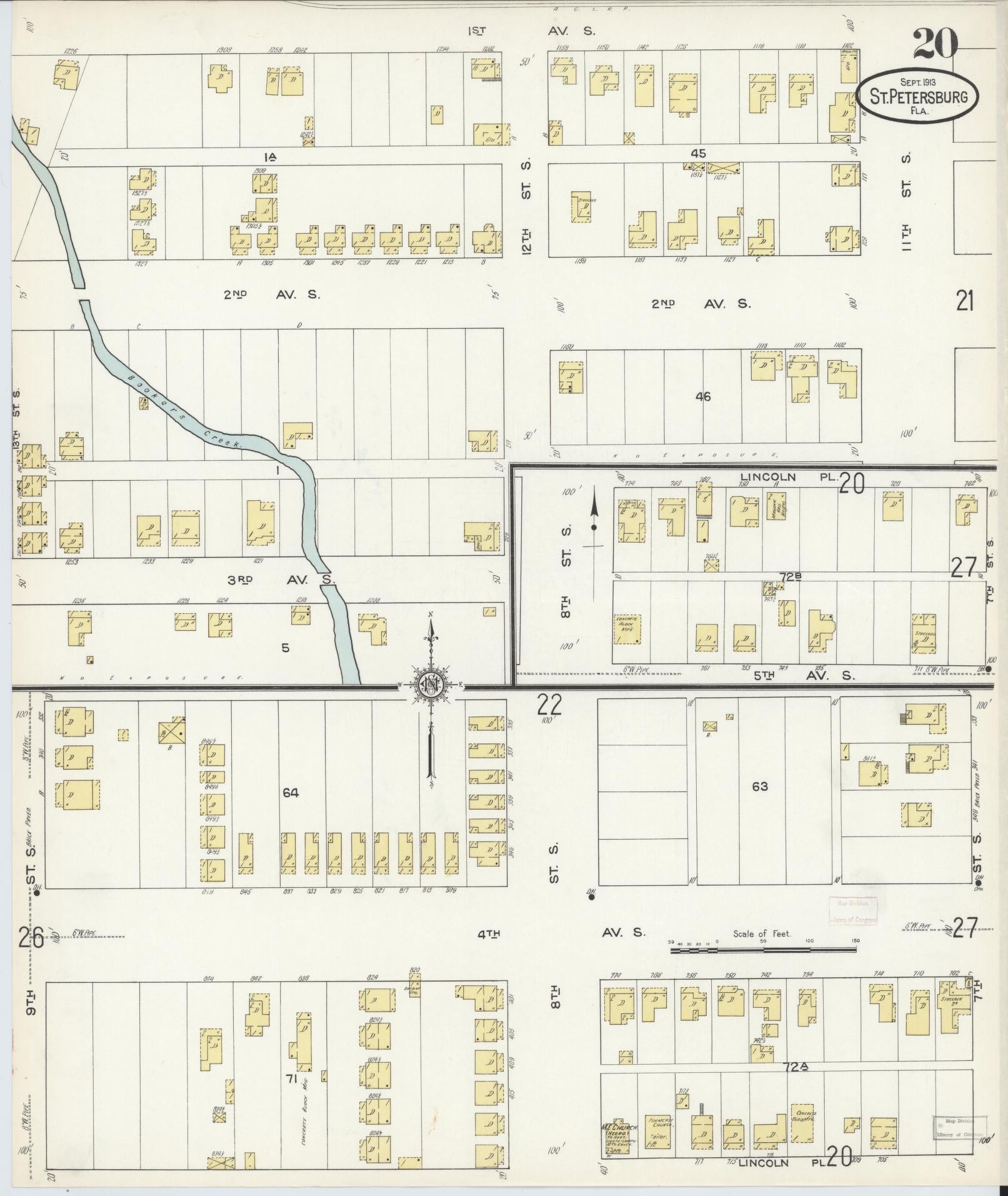 Sanborn Fire Insurance Map from Saint Petersburg, Pinellas County, Florida (1913), Sheet #0020 - Complete Map Set gallery image, historic Sanborn map, vintage wall art, Florida Florida