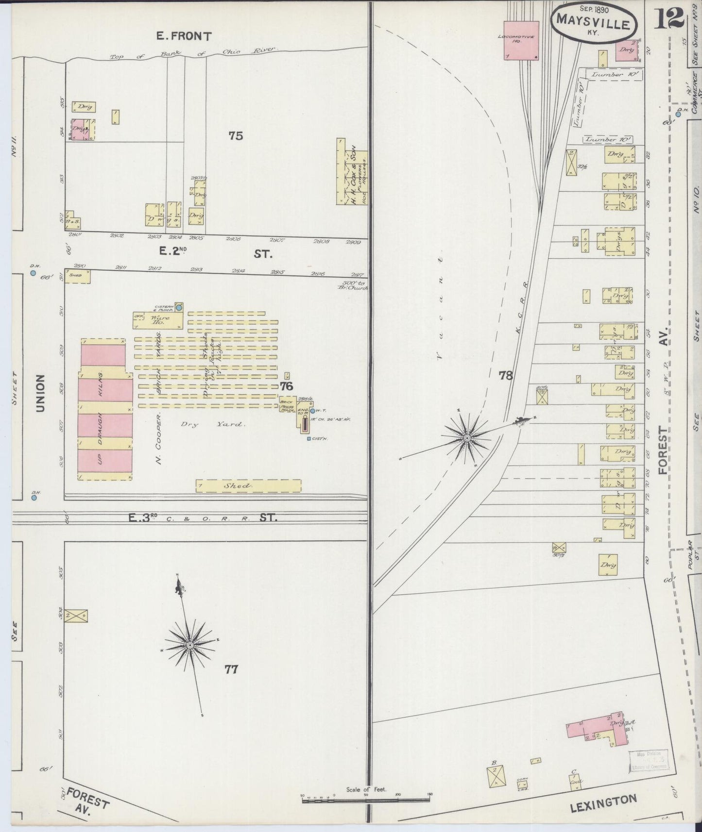 Sanborn Fire Insurance Map from Maysville, Mason County, Kentucky (1890), Sheet #0012 - Complete Map Set gallery image, historic Sanborn map, vintage wall art, Kentucky Kentucky