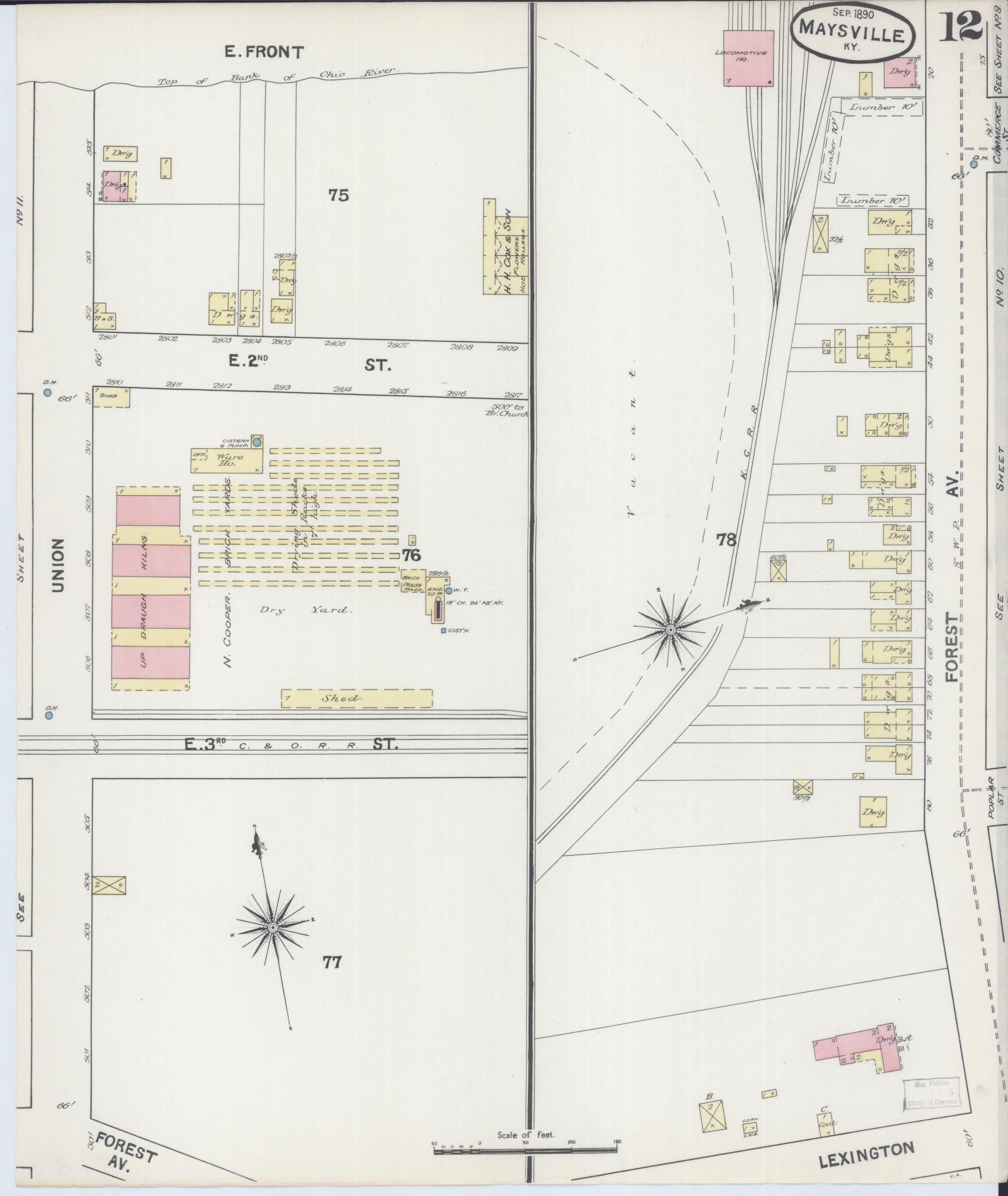 Sanborn Fire Insurance Map from Maysville, Mason County, Kentucky (1890), Sheet #0012 - Complete Map Set gallery image, historic Sanborn map, vintage wall art, Kentucky Kentucky