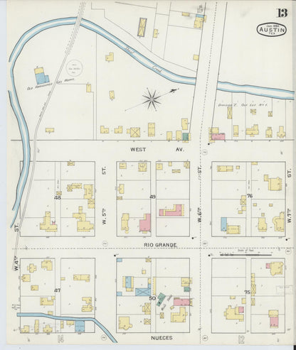 Sanborn Fire Insurance Map from Austin, Travis County, Texas (1894), Sheet #0013 - Historic Sanborn Fire Insurance Map Print, vintage old map wall art, antique decor, genealogy gift, Texas Texas map