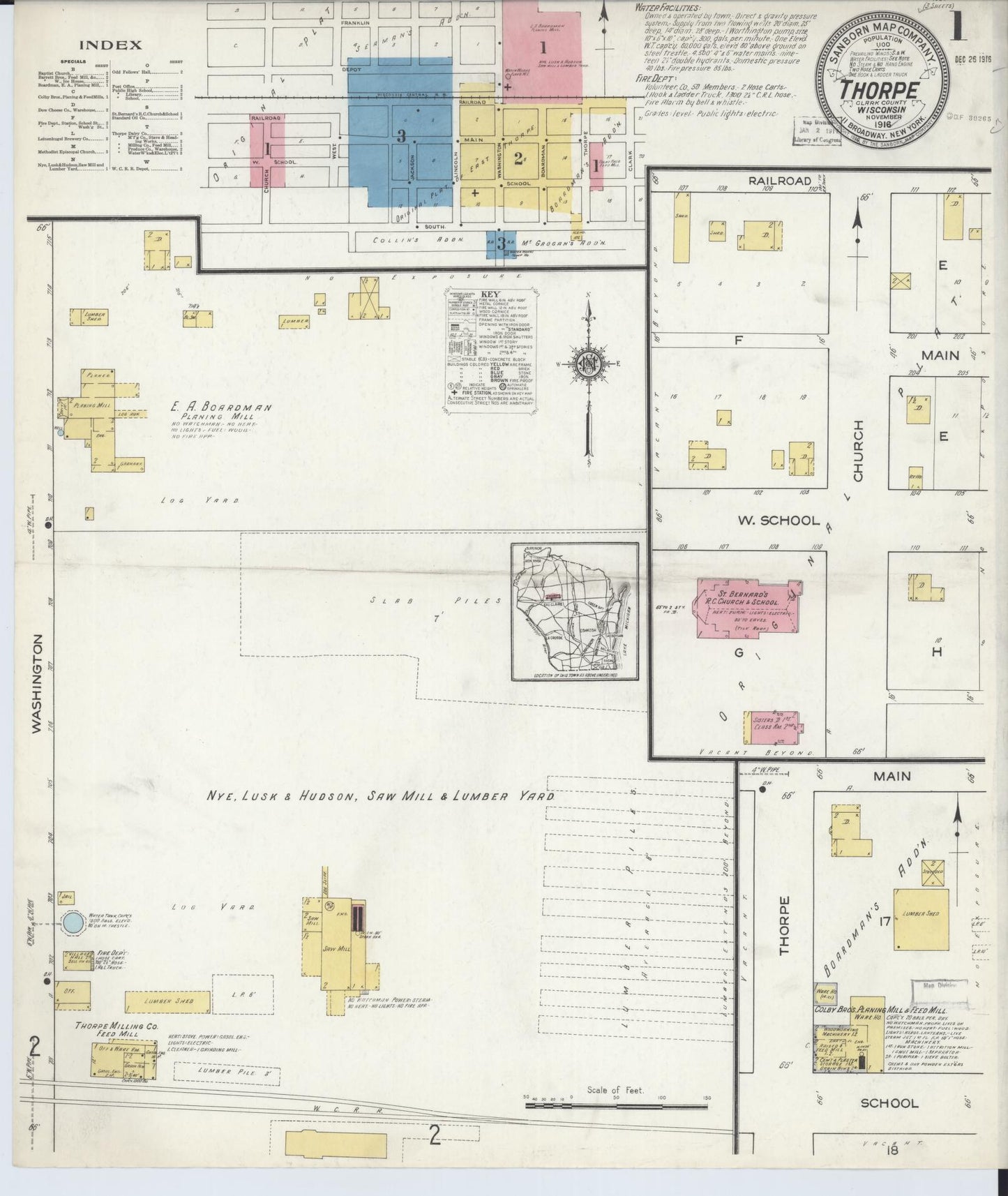 Sanborn Fire Insurance Map from Thorpe, Clark County, Wisconsin (1916), Sheet #0001 - Historic Sanborn Fire Insurance Map Print, vintage old map wall art, antique decor, genealogy gift, Wisconsin Wisconsin map