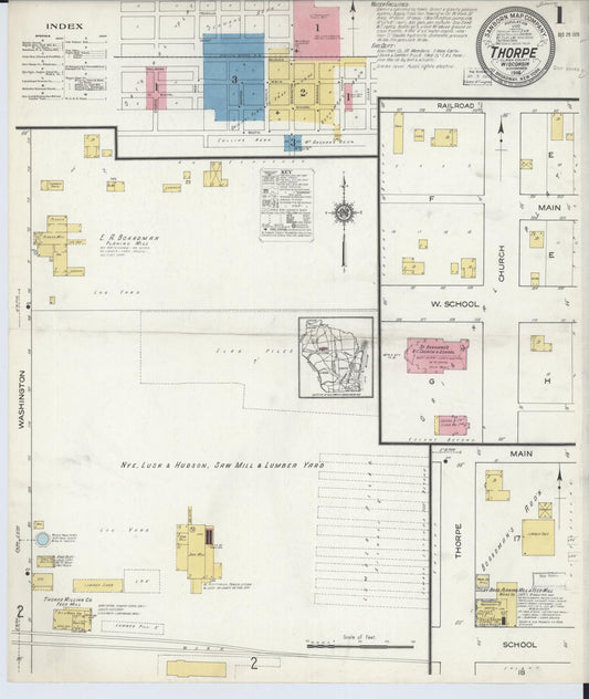 Sanborn Fire Insurance Map from Thorpe, Clark County, Wisconsin (1916), Sheet #0001 - Historic Sanborn Fire Insurance Map Print, vintage old map wall art, antique decor, genealogy gift, Wisconsin Wisconsin map