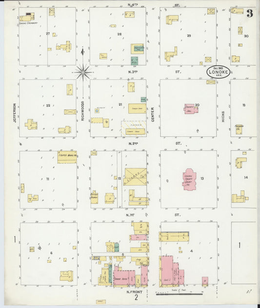 Sanborn Fire Insurance Map from Lonoke, Lonoke County, Arkansas (1903), Sheet #0003 - Historic Sanborn Fire Insurance Map Print, vintage old map wall art, antique decor, genealogy gift, Arkansas Arkansas map