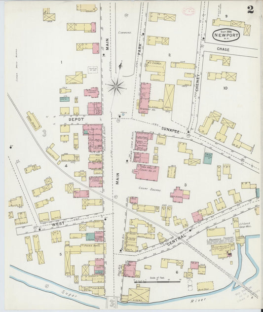Sanborn Fire Insurance Map from Newport, Sullivan County, New Hampshire (1894), Sheet #0002 - Historic Sanborn Fire Insurance Map Print, vintage old map wall art, antique decor, genealogy gift, New Hampshire New Hampshire map