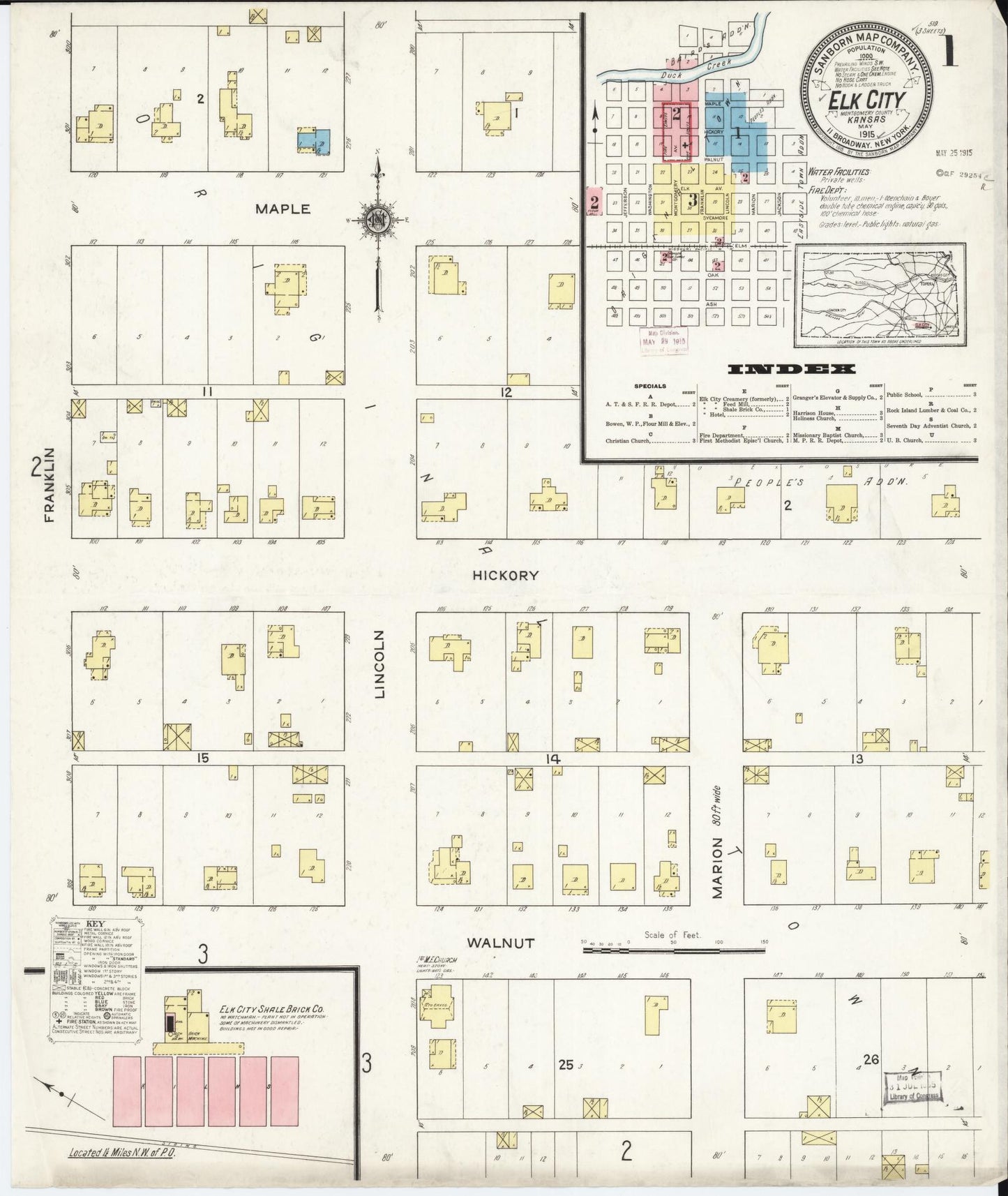 Sanborn Fire Insurance Map from Elk City, Montgomery County, Kansas (1915), Sheet #0001 - Complete Map Set gallery image, historic Sanborn map, vintage wall art, Kansas Kansas