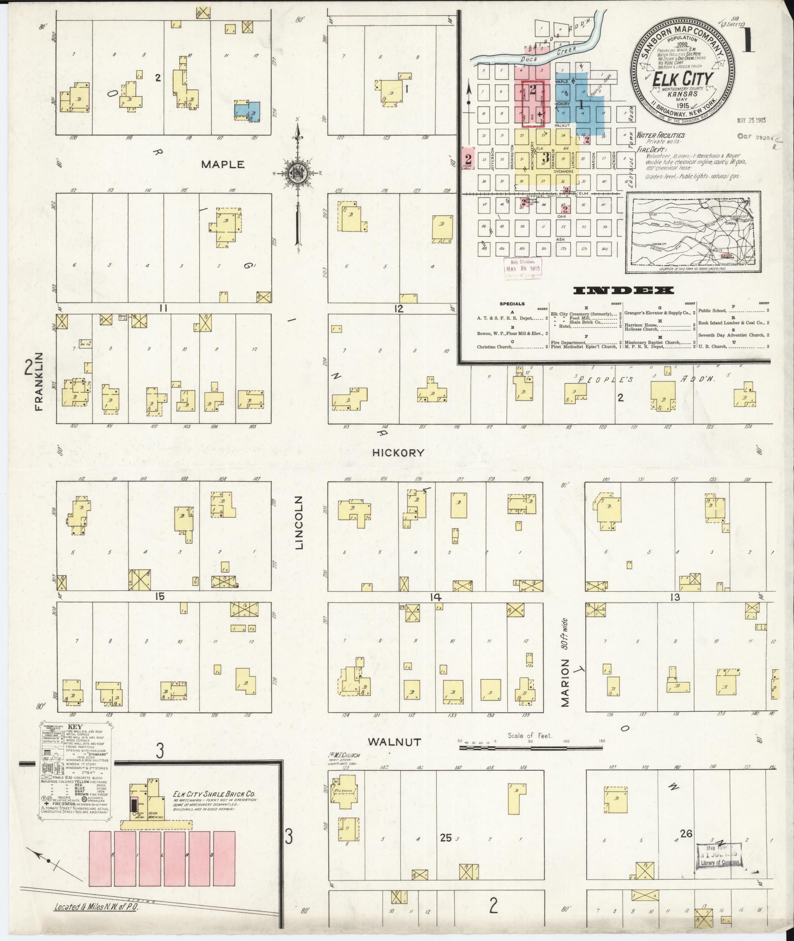 Sanborn Fire Insurance Map from Elk City, Montgomery County, Kansas (1915), Sheet #0001 - Complete Map Set gallery image, historic Sanborn map, vintage wall art, Kansas Kansas
