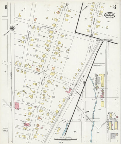 Sanborn Fire Insurance Map from Sanford, Lee County, North Carolina (1925), Sheet #0008 - Complete Map Set gallery image, historic Sanborn map, vintage wall art, North Carolina North Carolina