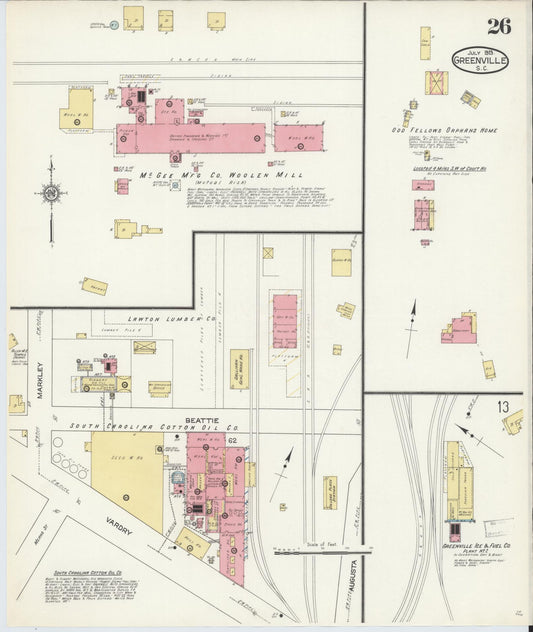 Sanborn Fire Insurance Map from Greenville, Greenville County, South Carolina (1913), Sheet #0026 - Historic Sanborn Fire Insurance Map Print, vintage old map wall art, antique decor, genealogy gift, South Carolina South Carolina map